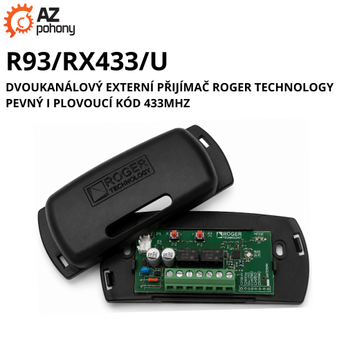 R93/RX433/U - dvoukanálový externí přijímač Roger Technology pevný i plovoucí kód 433MHz